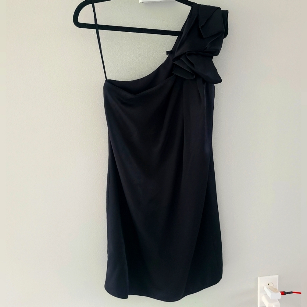 Elegant Black One-Shoulder Silk Dress